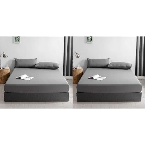 Good Nite Spannbettlaken 90x200cm Grau Polyester Bettlaken 30cm Extra Tiefe Taschenlaken Spannbetttuch Weich und atmungsaktiv Maschinenwaschbar (Packung mit 2) von Good Nite