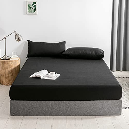 Good Nite Spannbettlaken 90x200cm Schwarz Polyester Bettlaken 30cm Extra Tiefe Taschenlaken Spannbetttuch Weich und atmungsaktiv Maschinenwaschbar von Good Nite