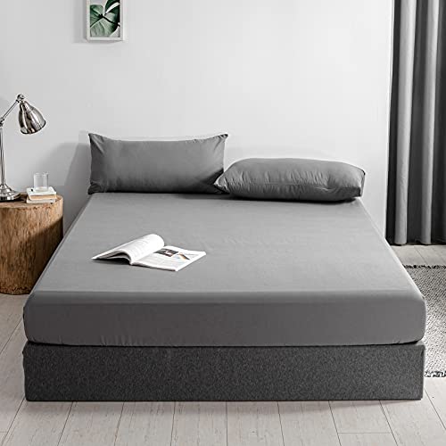 Good Nite Spannbettlaken 90x200cm Grau Polyester Bettlaken 30cm Extra Tiefe Taschenlaken Spannbetttuch Weich und atmungsaktiv Maschinenwaschbar von Good Nite