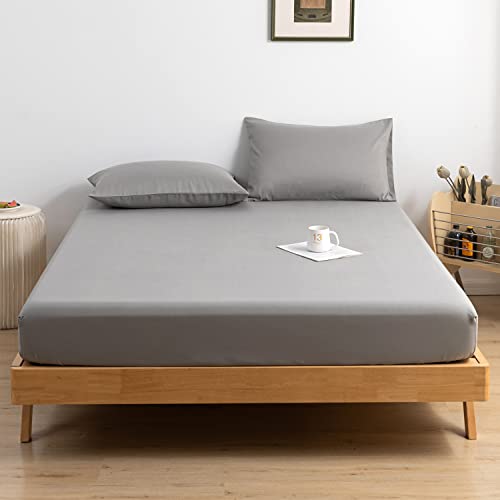 Good Nite Spannbettlaken für Doppelbett, extra tief, weich und atmungsaktiv, 25 cm, Grau, Doppelbett von Good Nite
