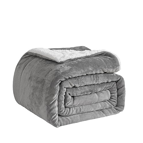 Good Nite Throw Blanket 200x230cm Thick Fleece Flannel Sherpa Soft Extra Blankets Fluffy Reversible Microfibre for Bed Sofa and Travel (Grey,King) von Good Nite