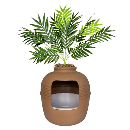 Good Pet Stuff, Original versteckte Katzentoilette & wiederverwendbarer Einsatz, rundes Katzenklo mit künstlichen Pflanzen, belüftetes Kohlenstoff-Geruchsfiltersystem, leicht zu reinigen, Mokkabraun von Good Pet Stuff