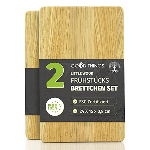 Little Wood - Frühstücksbrettchen aus Holz - Perfekt als Schneide- und Brotzeitbrett - Nachhaltiges Eichenholz Frühstücksbrett FSC-zertifiziert - Ideales Holzbrett für die Küche (2er Set) von Good Things