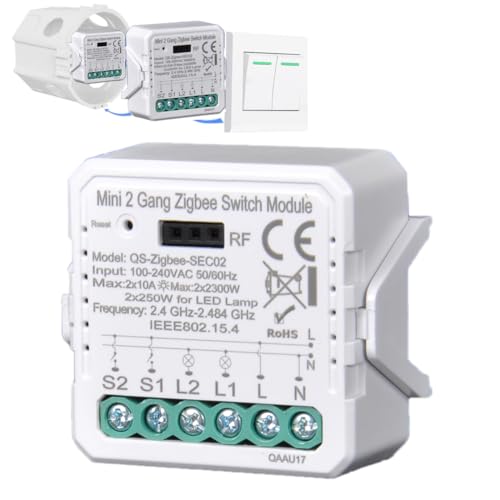 Zigbee Switch 2 Gang Mini Wireless Relaismodul RF 433 MHz Tuya/Smart Life APP Intelligente Lichtschalter Steuerung Kompatibel mit Alexa und Google Home, Zigbee Gateway erforderlich von Good Wife