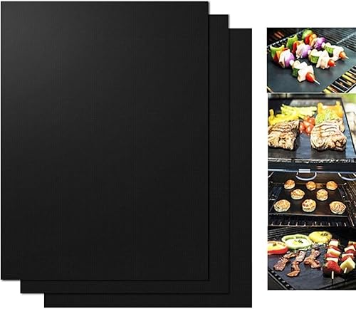 BBQ Grillmatten, 3er Set Non-Stick BBQ Grill mat wiederverwendbar Grillplatten 40x33cm FDA-Frei, einfach zu säubern von Good partner