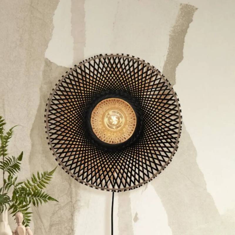 Good & Mojo Kalimantan Wandlampe Leuchte Wandleuchte Schwarz Natur ø 44cm B-Ware von Good&Mojo