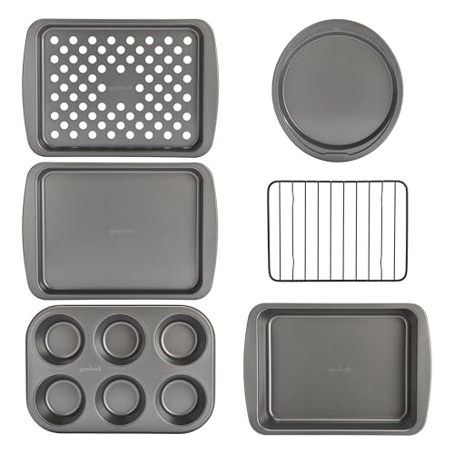 GoodCook Everyday Antihaft-Toaster-Ofen-Set, 6-teilig, verschiedene Pfannen, einschließlich Backblech und Gestell, Muffin-Backknuspriger und Pizza-Pfannen, verwindungs- und kratzfeste von GoodCook