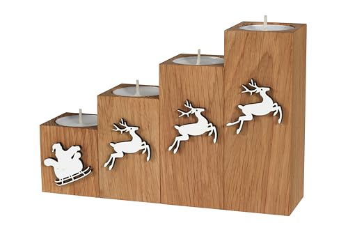 GoodFreshDecor Kerzenständer Set 4 Stück Teelichthalter Mit Kerzen Teelichter Kerzenhalter Aus Holz Holzdeko Kerzenuntersetzer Eichenholz Geölt Rustikal Boho von GoodFreshDecor