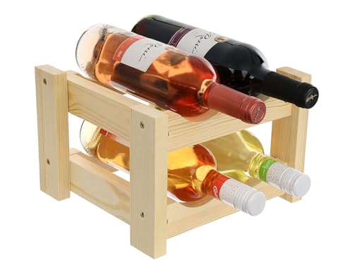 GoodFreshDecor Weinregal Flaschenregal Holz Für 4 Flaschen Holzregal Flaschenhalter Weinflaschenhalter Weinständer Kiefernholz Naturfarbe Stabil 26 x 24 x 17,5 cm von GoodFreshDecor