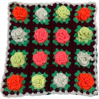 Vintage 70Er Oma Square Flower Loom Kissen Sham 12 X Gehäkelte Kissenhülle von GoodGoodsStoreUSA