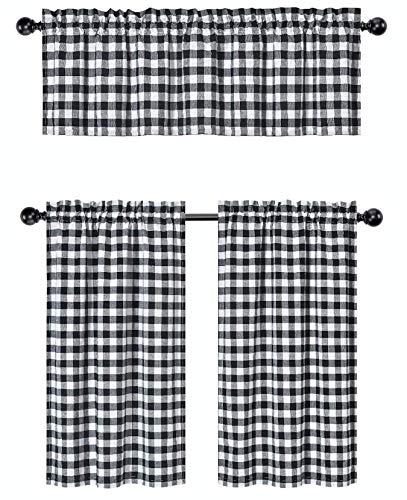 GoodGram Küchengardinen-Set mit Volant und Volant, Baumwoll-Mischgewebe, 3-teilig, (schwarz) von GoodGram