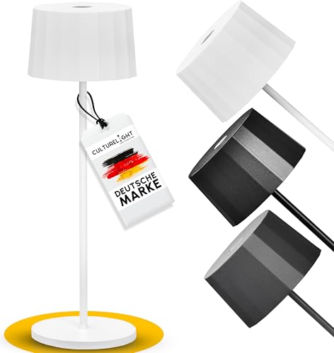 CultureLight LED Akku Tischlampe kabellos, dimmbar & Memory-Funktion | bis zu 24h Leuchtdauer | Indoor & Outdoor | standsicher, warme Lichtfarbe, aufladbar über Contact Charging Pad (Weiß) von GoodLife Interior