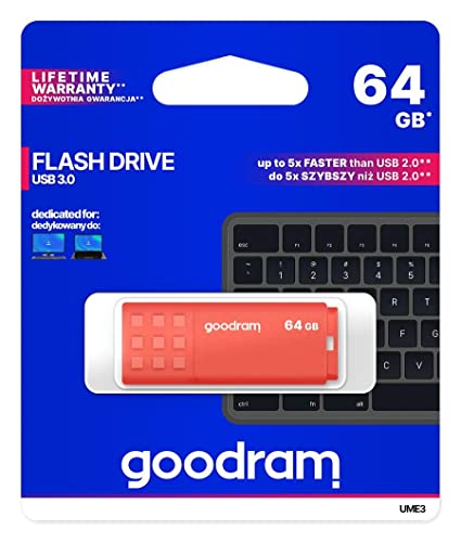 goodram USB-Speicherstick mit 64GB UME3 - USB 3.0 DatenSpeicherung Pen Drive - Lesegeschwindigkeit bis zu 60 MBs - Memory Stick - USB Flash Laufwerk mit Kunststoffgehäuse - Orange von ADATA