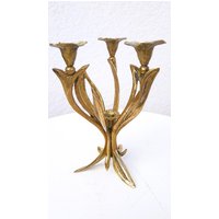 Art Nouveau Französisch Messing Blumen Floral Kerzenständer Jugendstil 1910 von GoodTimesDeutschland