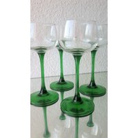 France Weingläser Set 4 Stück Grüner Stiel 16, 5cm Glas Vintage von GoodTimesDeutschland
