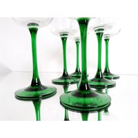 France Weingläser Set 6 Stück Grüner Stiel 16, 2cm Glas Vintage von GoodTimesDeutschland