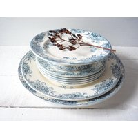 Rar Jugendstil Longwy Printemps Kuchenservice Mit Etagere Fußschale Antik 1900 Kirschblüten Dekor Blau Grau Petrol Art Nouveau Frankreich von GoodWASTEofTime