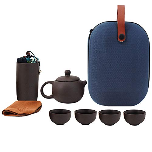 Goodbag Tragbares Reise-Tee-Set, Zisha-Keramik, chinesische Kungfu-Teekanne, Tassen-Set mit Teedose und Tragetasche, personalisierter Text von Goodbag