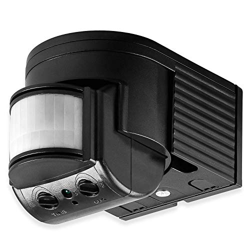 Goobay 96001 Infrarot Bewegungsmelder für Innen & Aussen 180° Pir Sensor LED Leuchte drehbar & neigbar Wand Aufputz Montage 12m Reichweite Schwarz von goobay