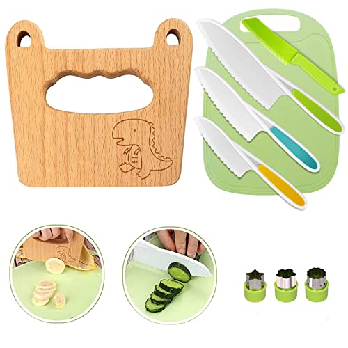 Kindermesser 11-teiliges Kinder-Küchenmesser-Set zum Schneiden und Kochen von Obst oder Gemüse für Kleinkinder, inklusive kindersicherem Holzmesser, Kinderschere Ausstechformen und Schneidebrett von Goodchef