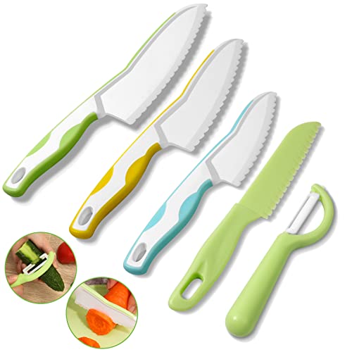 Kindermesser 5-teiliges Kinder-Küchenmesser-Set zum Schneiden und Kochen von Obst oder Gemüse für Kleinkinder, inklusive Schäler Sicherheit Messer ab 2 jahre Geschenksets für Kinder von Goodchef