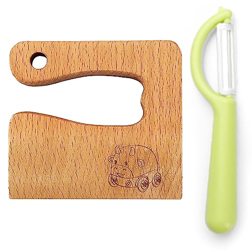 Kindermesser Kinder-Küchenmesser-Set zum Schneiden und Kochen von Obst oder Gemüse für Kleinkinder, inklusive Holzmesser Schäler Messer ab 2 jahre(Ochsenkarren) von Goodchef