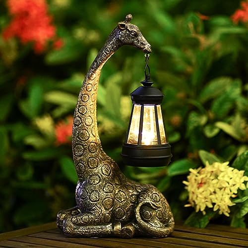 Giraffe Gartendeko mit Solarlampe - 28cm Giraffe Gartenfiguren Draußen Statuen Figuren mit Solarbetriebene LED-Lichter für Garten/Hof Geschenkidee Giraffe Geschenke für Frauen von Goodeco