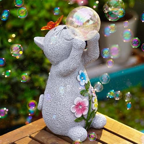 Goodeco Solar Gartenleuchten Katzenskulptur mit Bubble Ball - wasserdichte Dekoration mit Solarlampen für Außenbereich - Geschenkidee für Frauen, Katzenliebhaber und Geburtstag von Goodeco