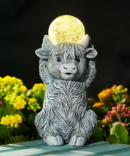 Goodeco Solar Highland Cow Statue mit offenen Augen, realistische Outdoor-Skulptur aus Kunstharz, Solarkugel auf Kopf, wasserdichte Gartendekoration, einzigartiges Geschenk für Terrasse/Balkon, Grau Goodeco Solar Highland Cow Statue mit offenen Augen, realistische Outdoor-Skulptur aus Kunstharz, Solarkugel auf Kopf, wasserdichte Gartendekoration, einzigartiges Geschenk für Terrasse/Balkon, Grau von Goodeco