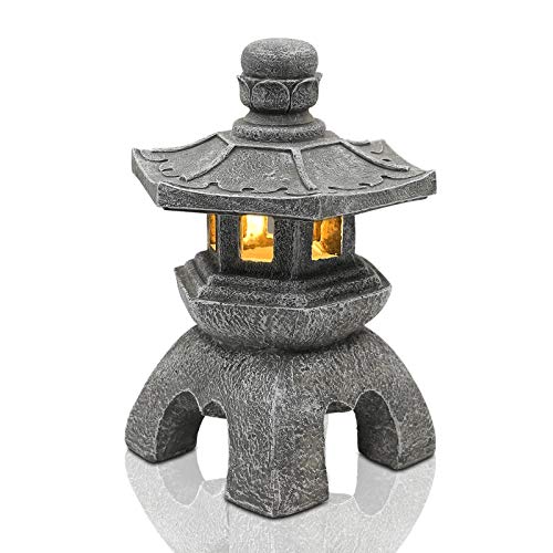 Goodeco Solar-Pagoden-Laterne, Statue, Gartendekoration, für den Außen- und Innenbereich, asiatische Dekoration für Landschaft, Balkon, Garten, Terrasse, Veranda, Hof, Polyresin, graues Stein-Finish Goodeco Solar-Pagoden-Laterne, Statue, Gartendekoration, für den Außen- und Innenbereich, asiatische Dekoration für Landschaft, Balkon, Garten, Terrasse, Veranda, Hof, Polyresin, graues Stein-Finish von Goodeco