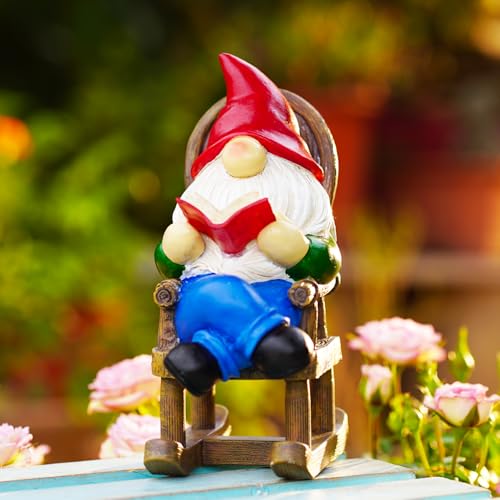 Solar-LED Gartenzwerg mit Buch & Leselampe - Wetterfeste Deko-Figur für Terrasse, Rasen und Garten, Solarbetriebene Geschenkidee für Erwachsene von Goodeco