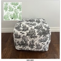 Toile Pouf Ottoman, Schwarzer Und Weißer Pouf, Blauer Muster, Beige Abnehmbarer Poufbezug von GoodlifeCali