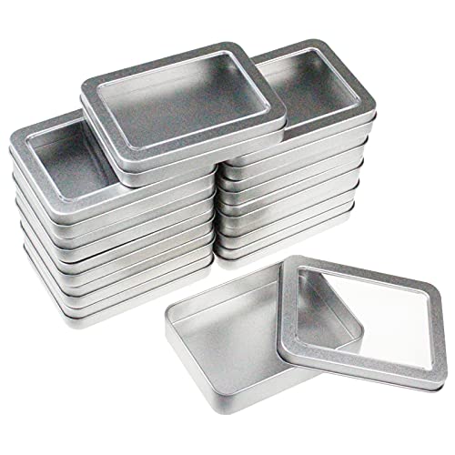 Goodma 12 Stück rechteckige leere Metalldosen Home Storage Container Organizer Mini Box mit klarem Fensterdeckel, 115 x 85 x 22 mm (Silber) von Goodma