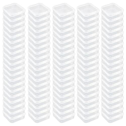 Goodma 100 Stück quadratische leere Mini-Aufbewahrungsboxen aus transparentem Kunststoff mit Scharnierdeckel für kleine Gegenstände und andere Bastelprojekte (55 x 55 x 20 mm) von Goodma