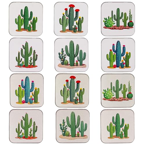Goodma 12 Stück quadratische Metall leere Dosen Home Storage Containers Organizer Mini Box mit Kaktus Bild Muster auf Scharnierdeckel, 7 x 7 x 2 cm (Mehrfarbig) von Goodma