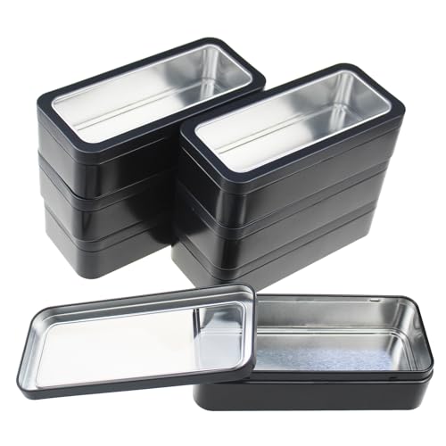 Goodma 7Pcs Rechteck Metall Dosen Behälter mit Deckel Mini Lagerung Kanister Jars Set für Haus Küche, Büro und Schule liefert, 15 x 7 x 4 cm (Schwarz) von Goodma