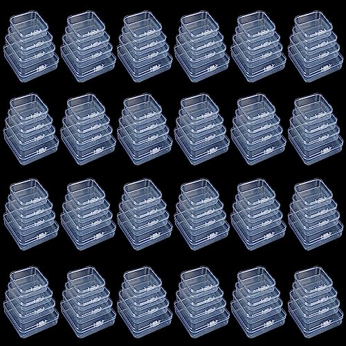 96 Stück quadratische leere Mini-Aufbewahrungsboxen aus transparentem Kunststoff mit Scharnierdeckel für kleine Gegenstände und andere Bastelprojekte (Gemischte Größen) von Goodma