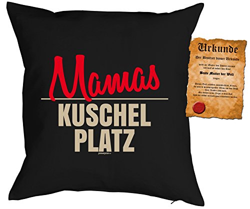 Goodman Design Mama Kissen mit Füllung und Urkunde Mamas Kuschelplatz Geschenk für die Mutter Polster Sofakissen Couchkissen von Majen