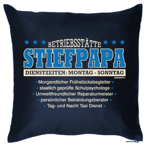 Geschenk zum Vatertag für den Stiefpapa Kissen mit Füllung Betriebsstätte Stiefpapa - Lustiges Sofakissen Vatertagsgeschenk Stiefvater von Goodman Design