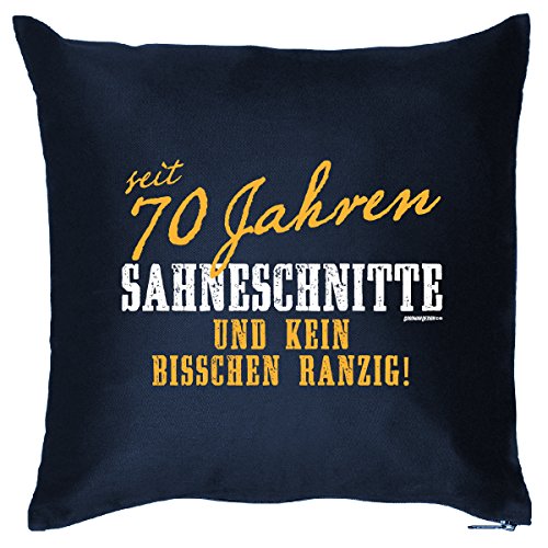 Goodman Design Geschenk zum 70.Geburtstag - Sprüche Kissen 70 Jahre : seit 70 Jahren/seit 70 Jahren Sahneschnitte - Kissen mit Füllung Farbe: navy-blau von Goodman Design