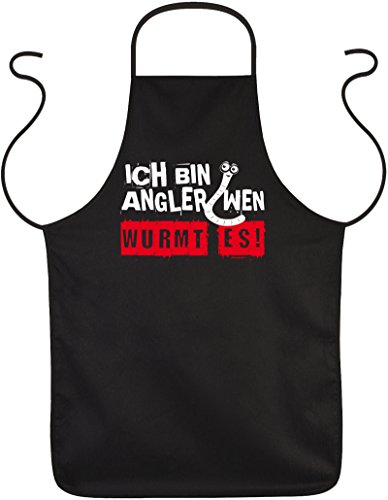 Goodman Design Sprüche Schürze Angler - Anglerschürze : Ich Bin Angler Wen wurmt es - Geschenk Angler Grillschürze schwarz von Goodman Design
