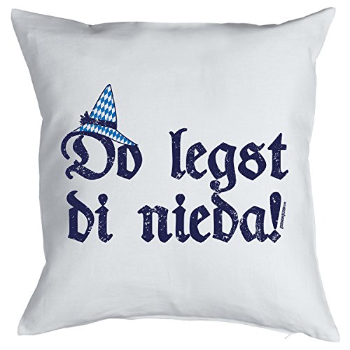 Goodman Design super lustiges Bayern Kissen mit Füllung - Do legst di nieda! Größe: 40 cm x 40 cm Farbe: weiß von Goodman Design