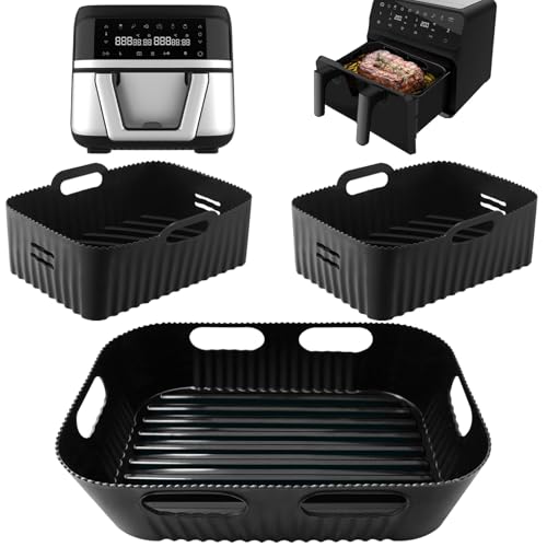 3PCS Heißluftfritteuse Zubehör nur für Cecotec Heißluftfritteuse 9 L CecoFry Advance Double, Airfryer Zubehör für Cecofry Dual 9000, Wiederverwendbar Silikonform Heißluftfritteuse(1 * 9 l+2 * 4,5 l) von Goodpejine