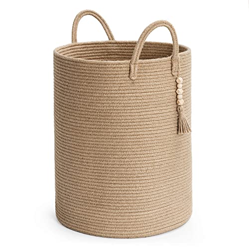 Goodpick Aufbewahrungskorb Wäschekorb Geflochten, Laundry Baskets, Seegras Rattan Korb, Baby Spielzeug Korb Aufbewahrung, Wäschekorb Kinderzimmer Schmal mit Henkel, Korb Geflochten,40x50cm, Jute von Goodpick