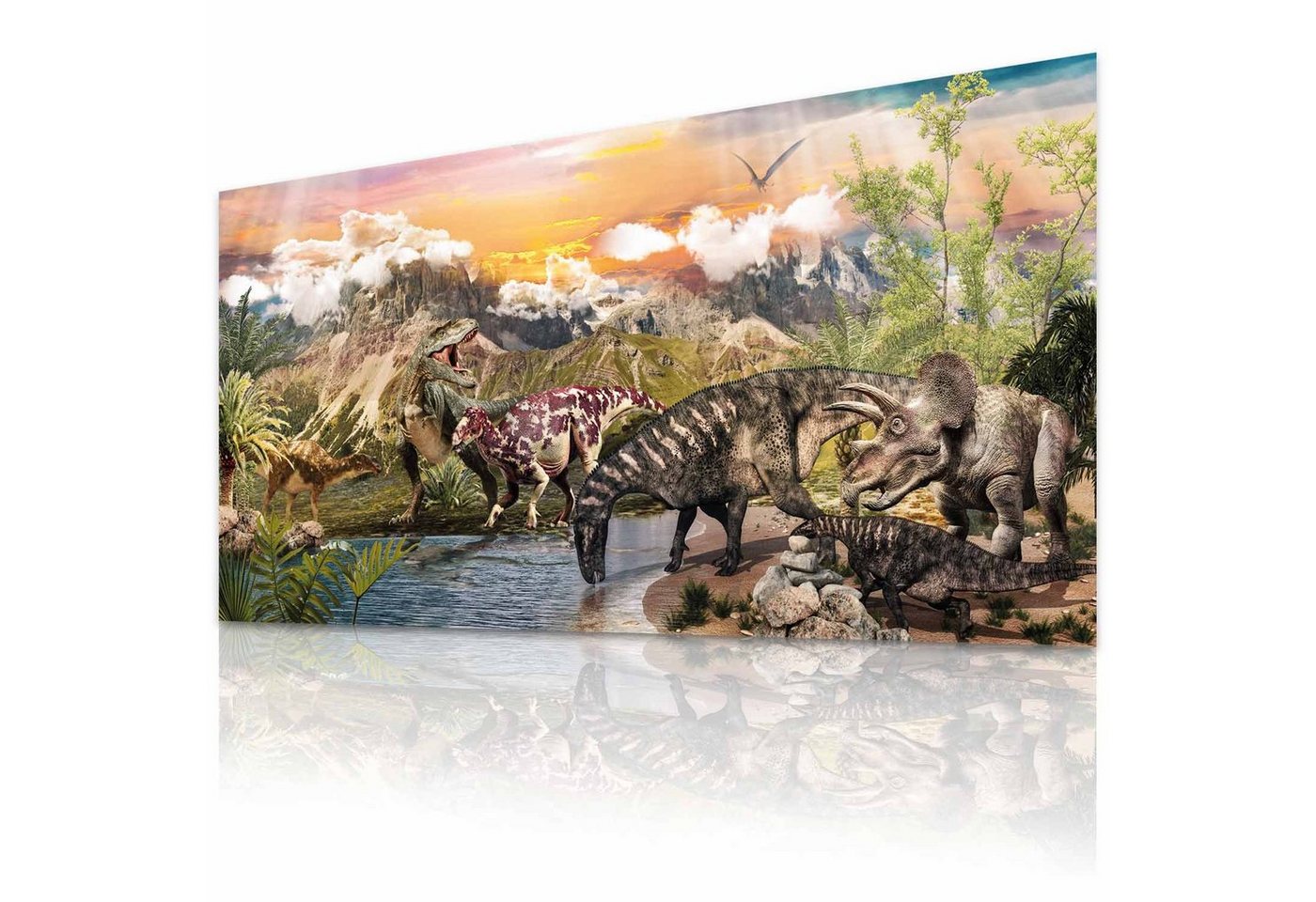 Goods+Gadgets Poster Dinosaurier Kunstdruck, Seenlandschaft (Dino XXL Wandbild), Kinderzimmer Deko von Goods+Gadgets