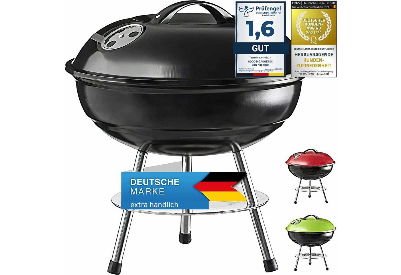 Goods+Gadgets Standgrill BBQ Grill Mini Kugelgrill, Camping Holzkohle-Grill Tischgrill von Goods+Gadgets