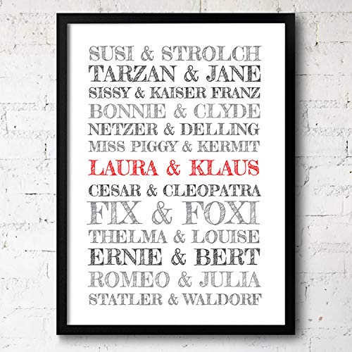 GOODS+GADGETS Personalisiertes Traum-Paar Poster - Kunstdruck Bild für Verliebte; mit Holzrahmen gerahmt von GOODS+GADGETS