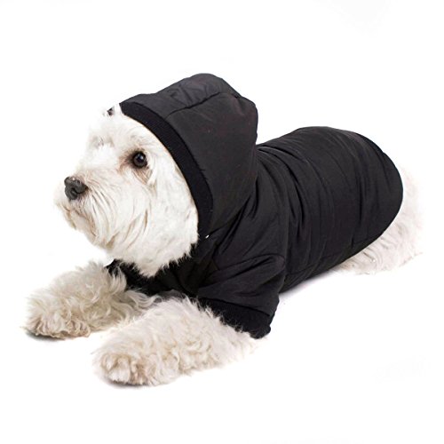 GOODS+GADGETS Schwarzer Hundemantel mit Kapuze; Schicke Hunde-Jacke Hundeanorak für Ihren Hund; Größe S (27 cm) von GOODS+GADGETS