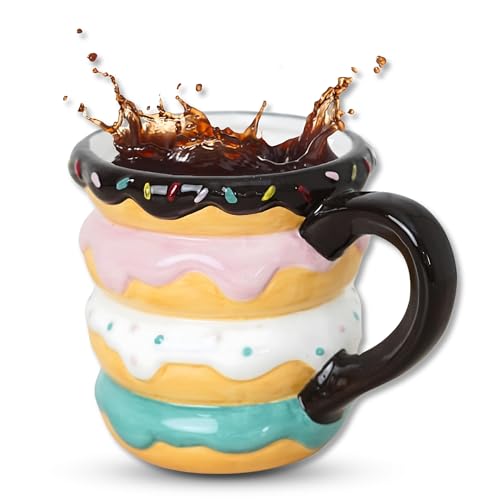 Bunte Donut-Tasse im gestapelten 3D-Keramik-Donut-Design – einzigartige Kaffeetassen und Donut-Geschenke für Frauen – niedliche und lustige Tassen für Kinder, Zuhause oder Büro – Neuheit von Goodscious