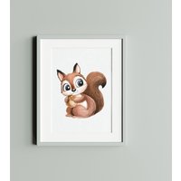 Wandbild Eichhörnchen Modern Minimalistisch Farbenfrohes Kinderzimmer Bild Mit Waldtiere Gemalt Gedruckt Als Wanddeko Süßes Kinderposter A4 von Goodtimeprints